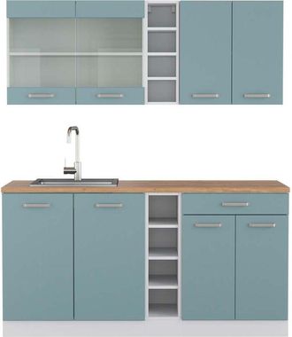 Vicco Cucina completa R-Line, Blu-grigio/bianco, 160 cm, pl Rovere