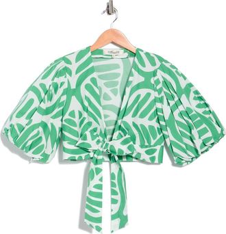 Diane Von F&uuml;rstenberg Luciana Puff Sleeve Crop Top in Desert Palm Indian Green at Nordstrom Rack, Size Xx-Small