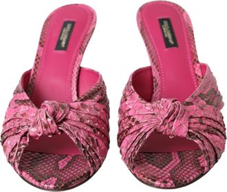 Dolce & Gabbana Pink Exotic Leather Kitten Heels Slides Womens Shoes