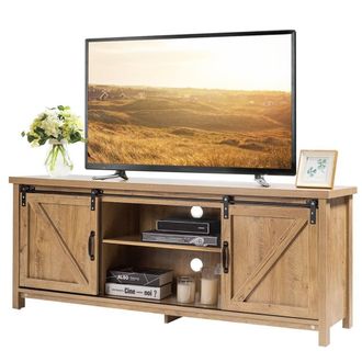 Costway Costway Modern TV Stand for 60-Inch TV Wooden Media Storage Cabinet Organizer in Natural