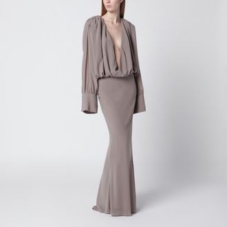 Rotate Long taupe chiffon dress
