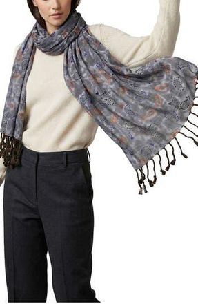Saachi Mix Print Fringe Scarf in Grey at Nordstrom Rack