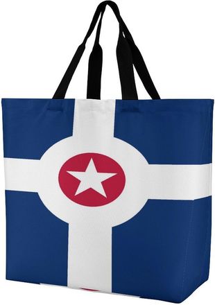 Generic Flag of Indianapolis Large Reusable Shopping Bag Lightweight Foldable Tote Bags Washable Shoulder Handbag