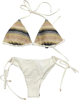 Miss Bikini Driehoek Bikini Set met Vetersluiting Details - Dames - Bikinis - Beige - M - Badmode