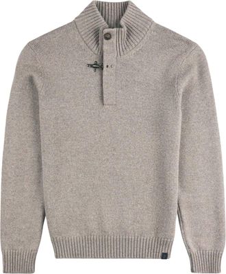 Fay Ribbed Turtleneck Sweater with Button Closure and Suede Accents