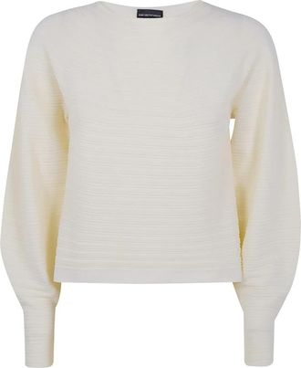 Emporio Armani Trui met ballonmouwen en ribbelstructuur - Dames - Ronde hals truien - Geel - M - Truien & Vesten