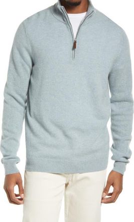 Nordstrom Cashmere Quarter Zip Pullover Sweater in Blue Haze at Nordstrom, Size Large