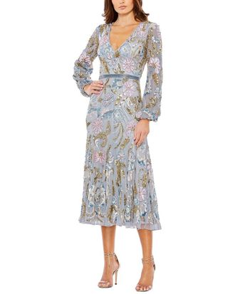 Mac Duggal Long Cuff Sleeve Embellished Midi Dress