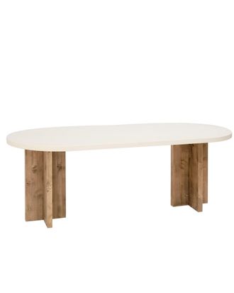 Deco Wood Mesa de comedor ovalada de microcemento blanco y envejecido 200x75cm