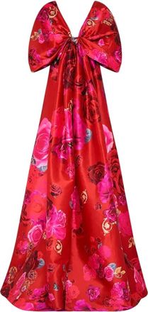 Camilla Kleedjes, Dames, Rood, M, Katoen, Rode Bloemen Maxi Jurk
