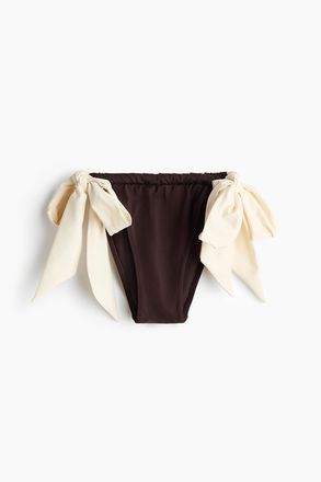 H&M Tie-Tanga Bikinihose - Dunkelbraun/Cremefarben