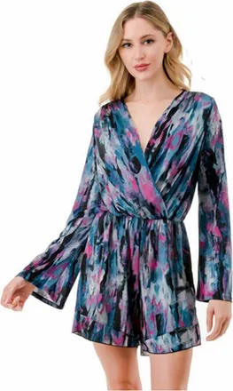 Ariella Long Sleeve Romper In Black Multi