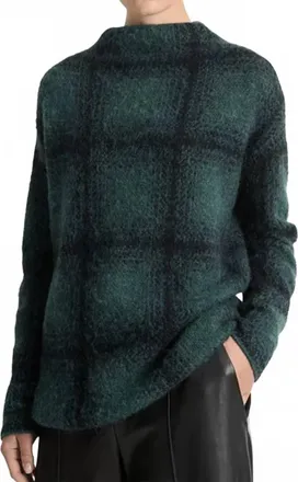 Vince Shadow Plaid Funnel Neck Sweater In Multicolor