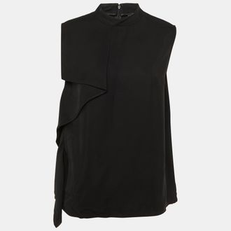Roberto Cavalli Black Crepe Draped Sleeveless Top
