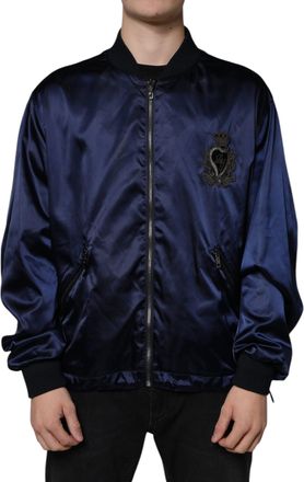 Dolce & Gabbana Blue Crown Heart Full Zip Men Bomber Mens Jacket (Pre-Owned)
