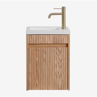 Sklum Conjunto De Mueble De Ba&ntilde;o Suspendido En Madera Con Lavabo Integrado Narek Sklum