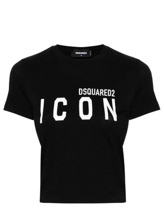 Dsquared2 logo-print cropped T-shirt - women - Cotton - S - Black