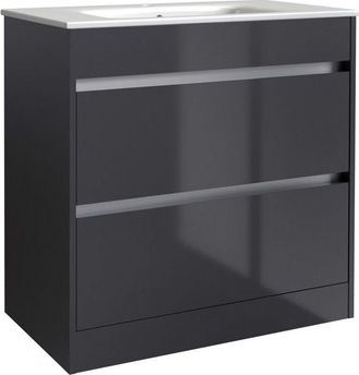 Urban Bathroom 2-Drawer Floor Standing Vanity Unit With Basin 800mm Wide - Storm Grey Gloss - (urban) - (brassware Not Included)