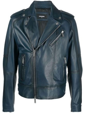 Dsquared2 Leren bikerjack - Blauw