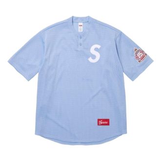 SUPREME SS26 London Shop S Logo Baseball Henley Light Blue SUP-SS26-344-BLU