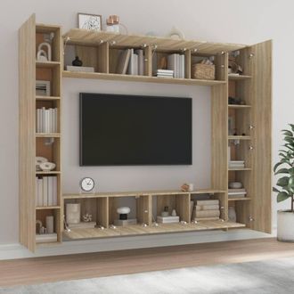 Berkfield Home Classic 8 Piece TV Cabinet Set Sonoma Oak Engineered Wood in Light Tan