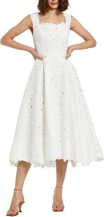 Mac Duggal Embroidered Floral A Line Sleeveless Midi Dress in White at Nordstrom, Size 10