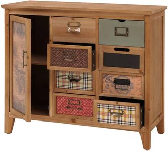 Hhg C&oacute;moda De Farmacia Hhg-295, Armario Con Cajones, Etiquetador, Dise&ntilde;o Vintage Shabby, Madera, 80 X 91 X 40 Cm, Cuerpo Natural