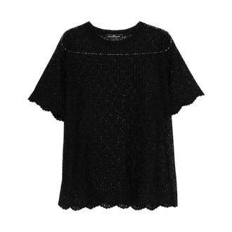 Ermanno Scervino Tunics, female, Black, Size: 2XS Scalloped Lace Top