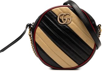 Gucci Pre-owned Womens Mini Gg Marmont Matelasse Leather Torchon Round Crossbody - Black - One Size