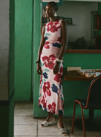 Minkpink Womens Arabella watercolour bloom micromesh dress