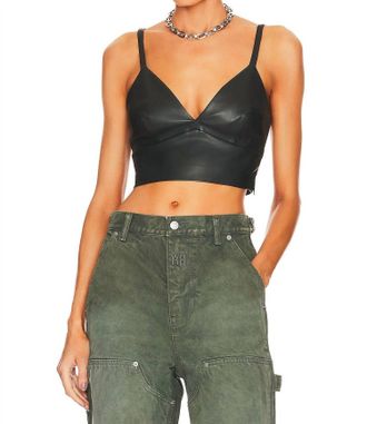 Susana Monaco Faux Leather Bralette In Caviar