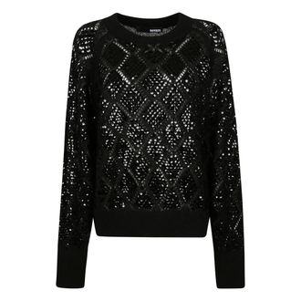 Rotate Rotate Birger Christensen, Truien & Vesten, Dames, Zwart, L, Pailletten, Zwarte pailletten ronde hals trui