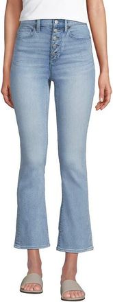 Lands End High Rise Denim Button Front Kick Flare Crop Jeans in Arctic Indigo at Nordstrom, Size 10