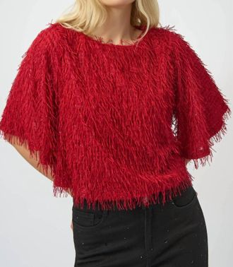 Joseph Ribkoff Novelty Fringe Boxy Top In Red