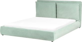 Beliani Cama Moderna 160 X 200 Cm Tapicer&iacute;a De Terciopelo Con Cabecero Acolchado Verde Menta Bajonna