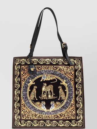 Versace leather wild cats printed tote bag