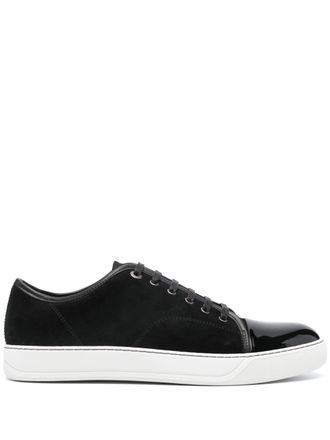 Lanvin Low-Top Sneakers with Glossy Patent Toe Cap and Suede Upper