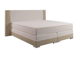 Vente-Unique Conjunto completo boxspring con cabecero con leds + somieres + colchones + sobrecolchón - 200 x 200 cm - Piel sintética - Crema y blanco - ASTI II II 