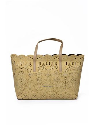 Ermanno Scervino Beige Floral Perforated Canvas Sangallo Tote Bag