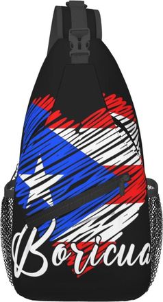 Generic Puerto Boricua Puerto Rico Heart Cross Body Bag Adjustable Sling Bag With Zipper Fanny Pack For Casual Runner Cycling