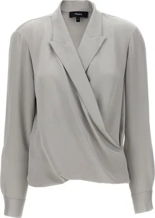 Theory Pk Label Wrap Blouse