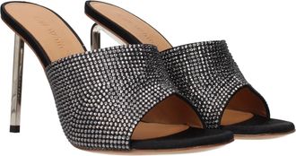 Off-white Womens Rhinestone-Embellished Satin Mule Heels Black