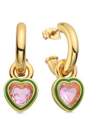 Eye Candy Los Angeles Yasmine Pink Heart Dangle Hoop Earrings in Gold at Nordstrom Rack