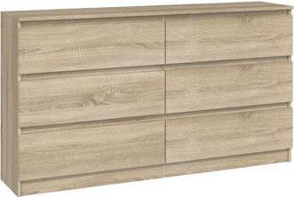 Hucoco ASTER - Cassettiera grande per camera da letto soggiorno ufficio - 6 cassetti - 138x40x75cm - 6 cassetti - Stile scandinavo