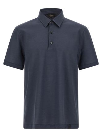 Brioni Blue Embossed Logo Polo