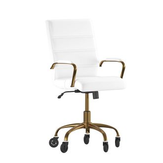 Flash Furniture Mid-Back White Executive Swivel Office Chair with Gold Frame, Arms