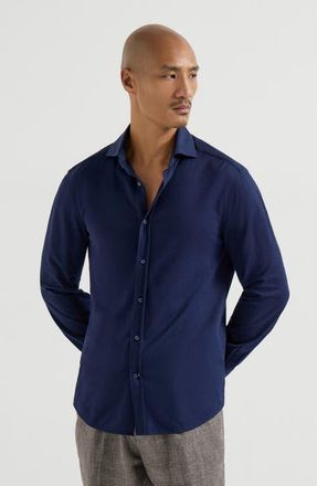 Brunello Cucinelli Piqu&eacute; shirt in Navy Blue at Nordstrom, Size Xxx-Large Eu