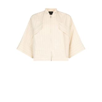 Liu Jo Light Jackets, female, Beige, Size: XS Pinstripe Jacket with Bejewelled Embellishment