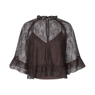Second Female Sybell Kant Kant Blouse - Dames - Blouses & Shirts - Zwart - Maat: M Viscose