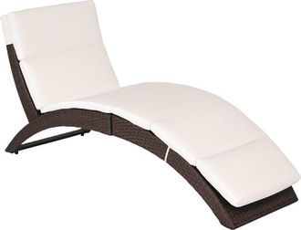 OUTSUNNY Garden Rattan Sun Lounger Foldable Patio Chaise Chair Brown